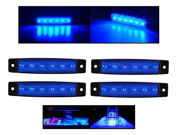 Kit 4 Luzes De Led Azul Para Barco Lancha Caminhonete