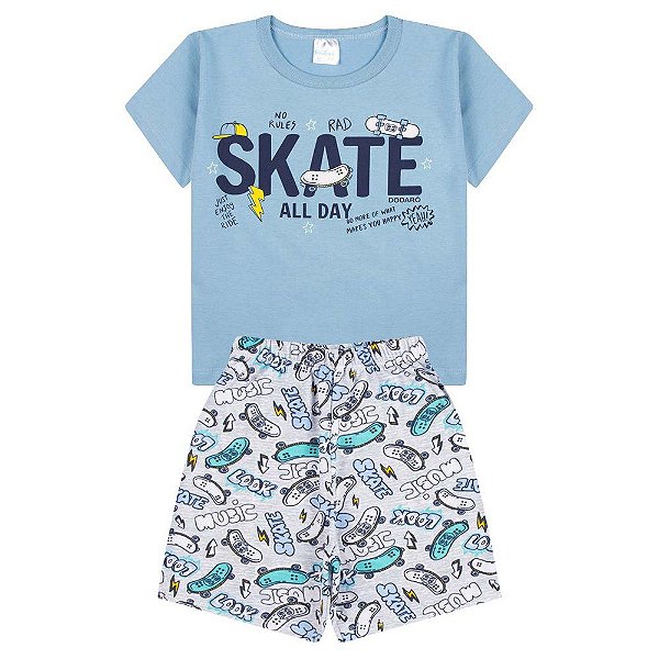 CONJUNTO PIJAMA MASCULINO INFANTIL SKATE - AZUL CELESTE