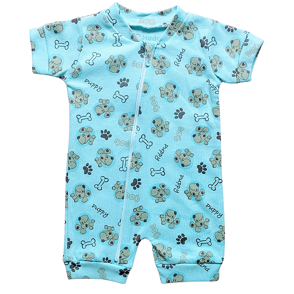 Macaquinho Dog - Azul - Suedine 100% Algodão - Bebê Menino