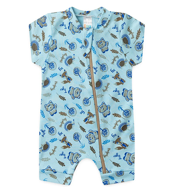 Macaquinho Tigrinho Azul - Suedine 100% Algodão - Bebê Menino