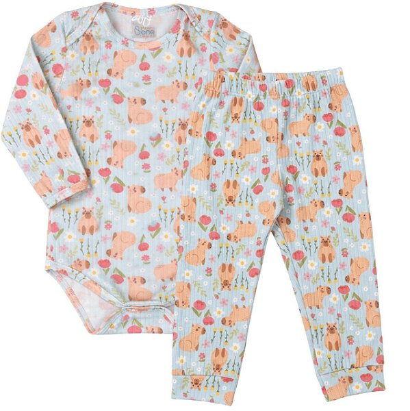 Conjunto Body Capivara Flores