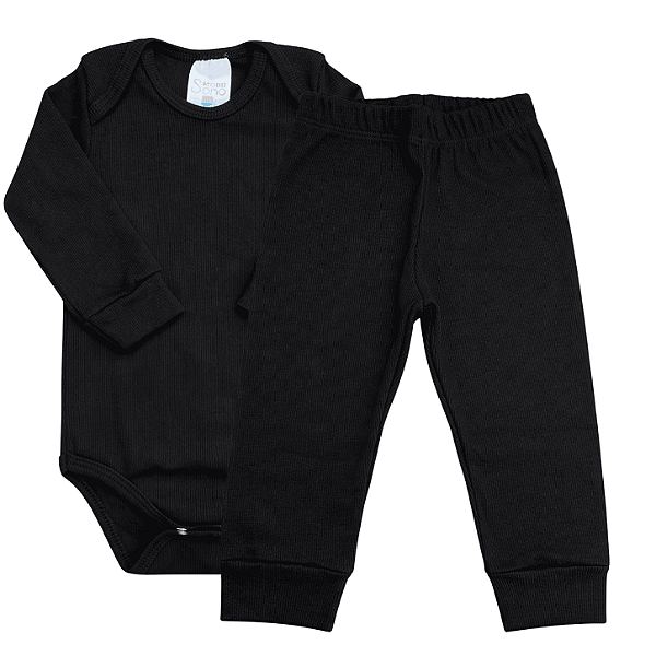 Conjunto Body Preto Liso Canelado
