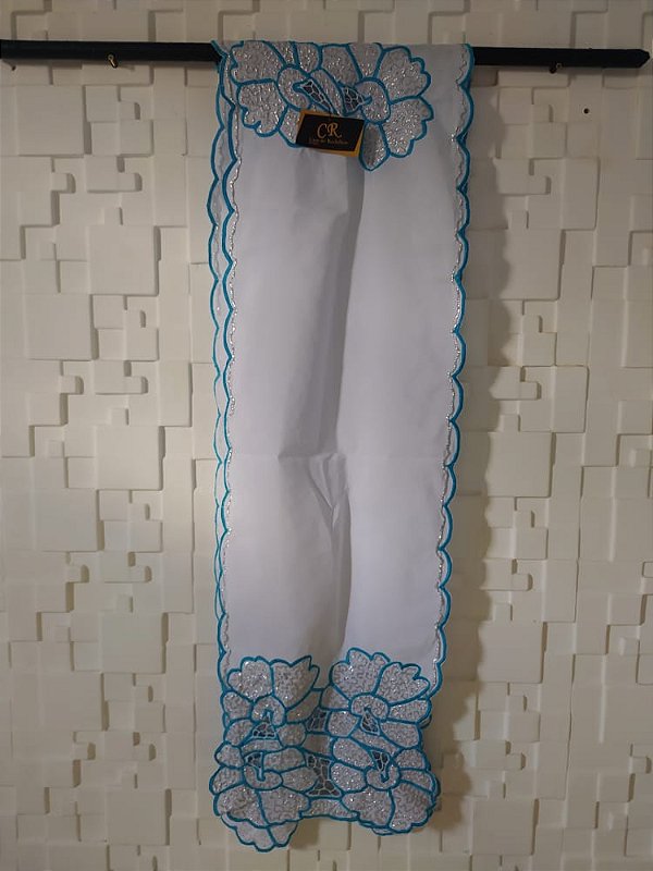 Pano de cabeça azul com fio dourado