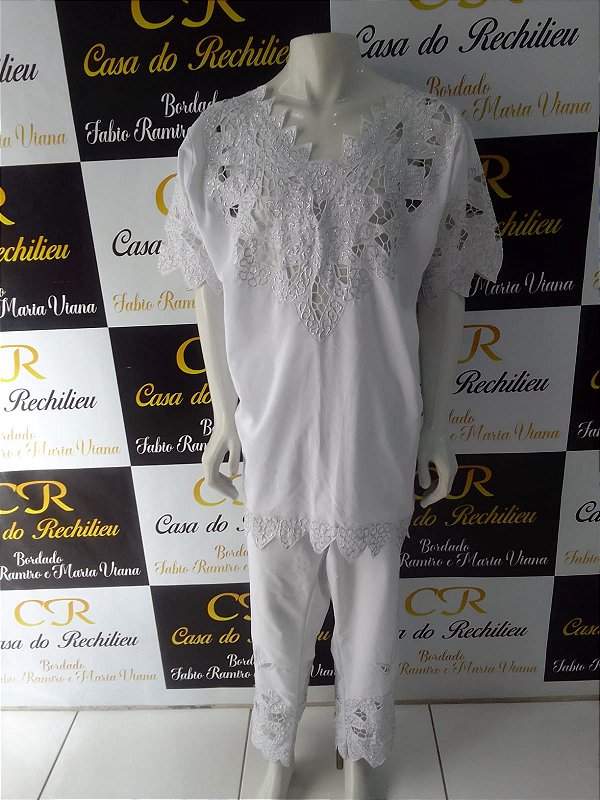 Conjunto Masculino Rechilieu branco  e fio prata 3 peças