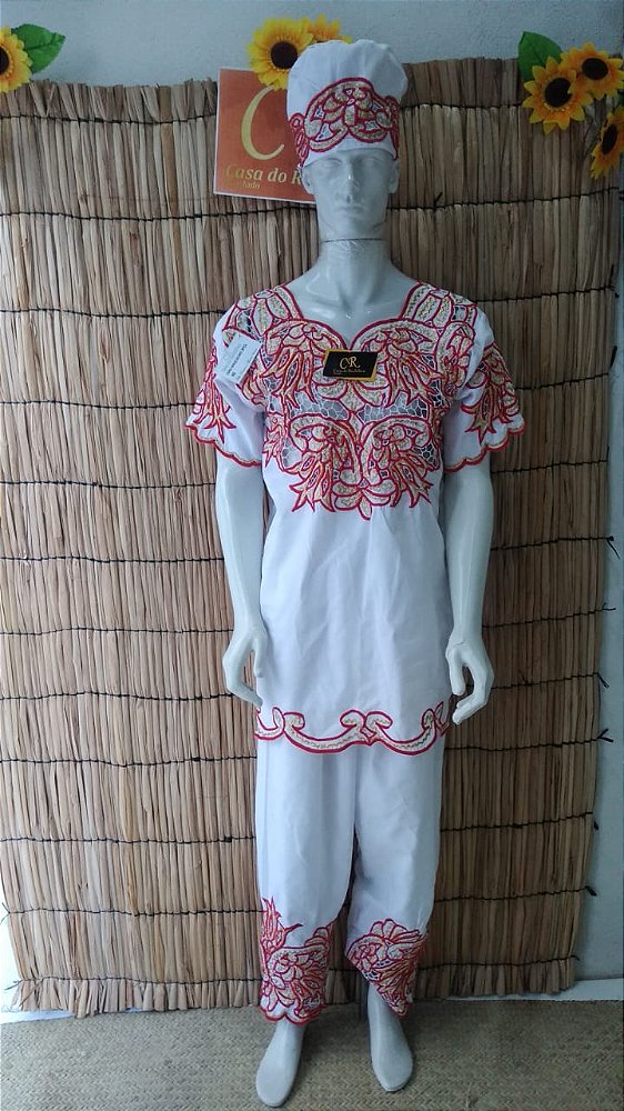 conjunto Masculino Rechilieu Vermelho e fio Dourado   3 peças