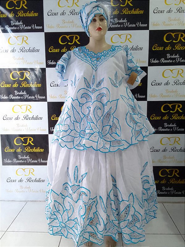 Baiana Rechilieu Azul   e fio Prata    6 peças