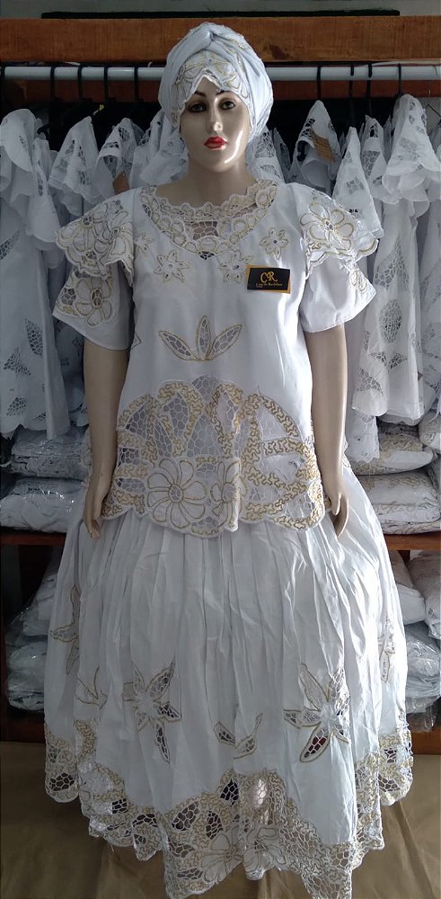 Baiana Rechilieu Branca e fio Dourado6 peças