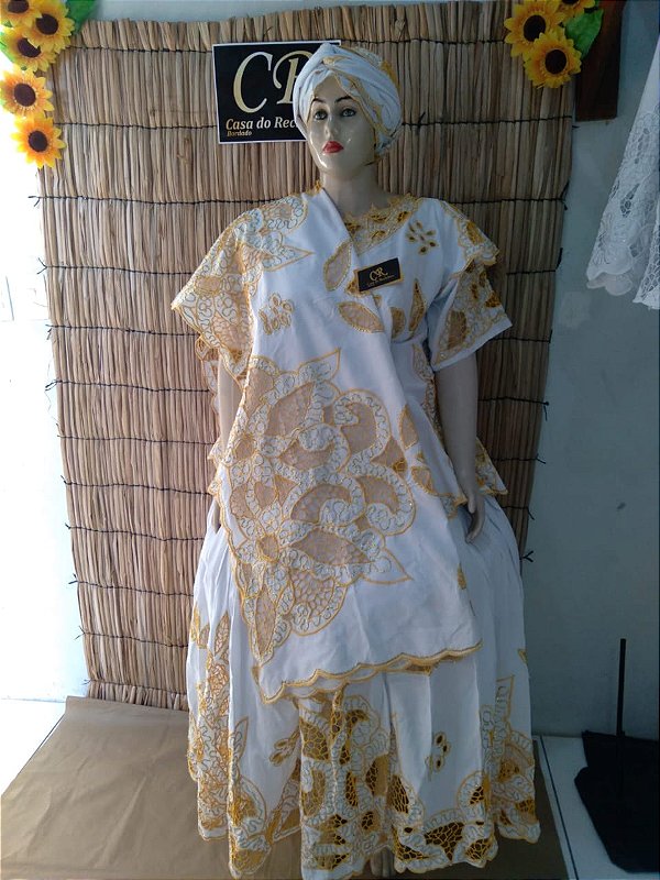 Baiana Rechilieu Amarelo e fio Dourado6 peças