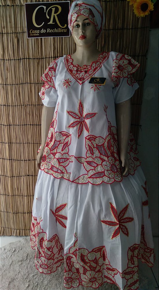 Baiana Rechilieu Vermelho e fio Dourado6 peças