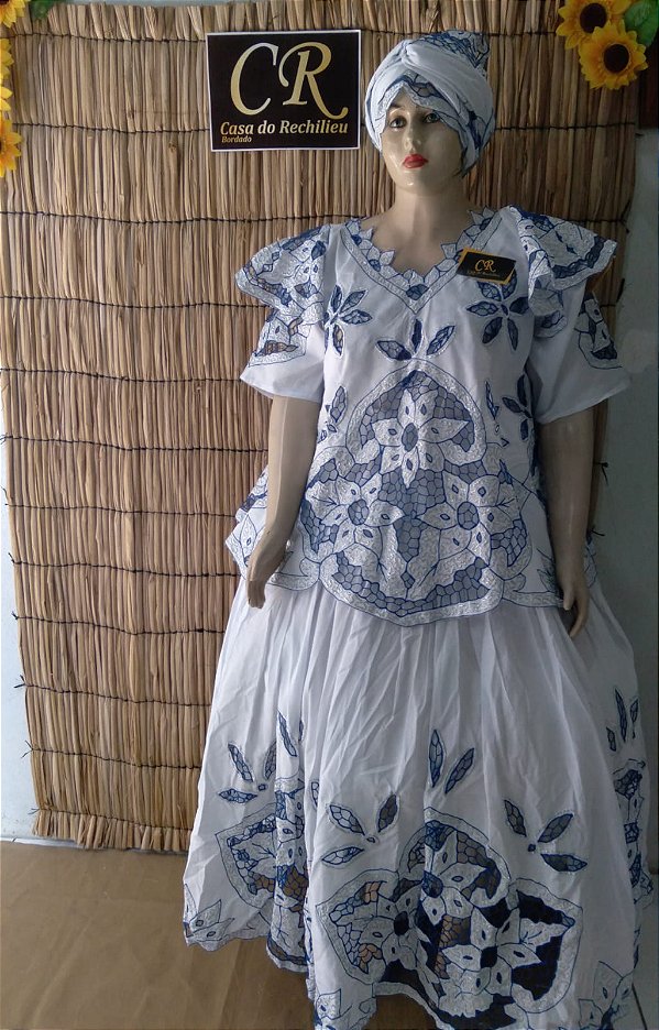 Baiana Rechilieu  azul e fio Prata