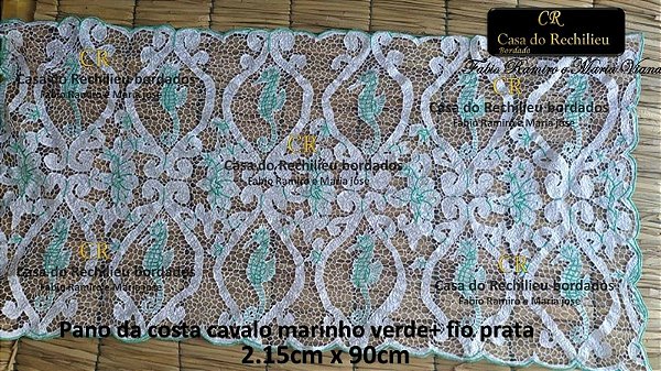 Pano da costa Rechilieu Verde e fio Prata simbolo cavalo Marinho