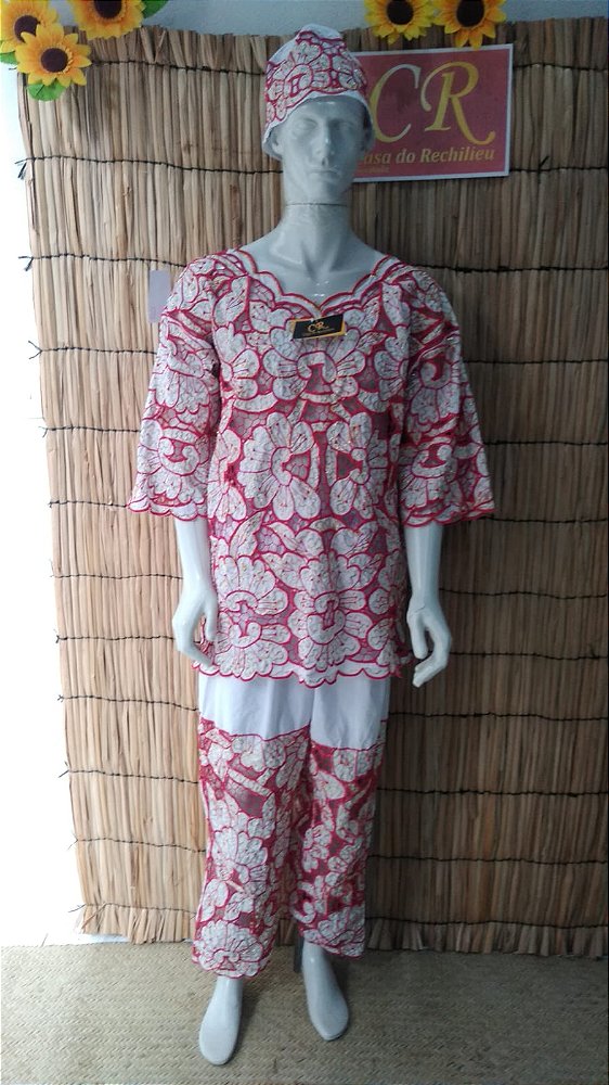 Conjunto Masculino Rechilieu Vermelho e fio Dourado  3 peças