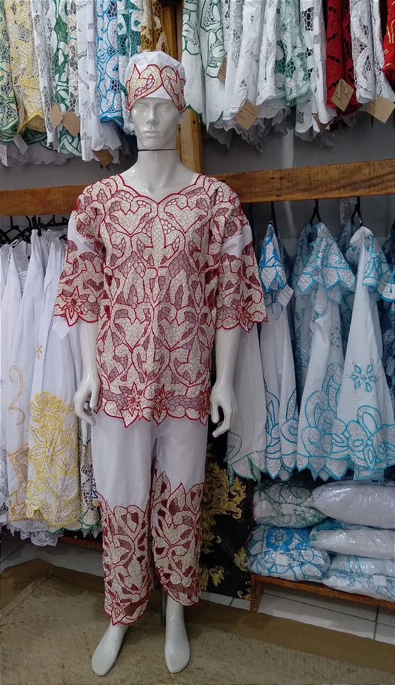 Conjunto Masculino Rechilieu  Vermelho  e fio dourado    3 peças