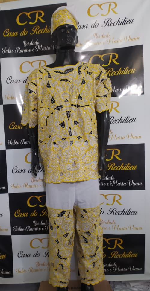 Conjunto Masculino Rechilieu Amarelo e fio dourado 3 peças