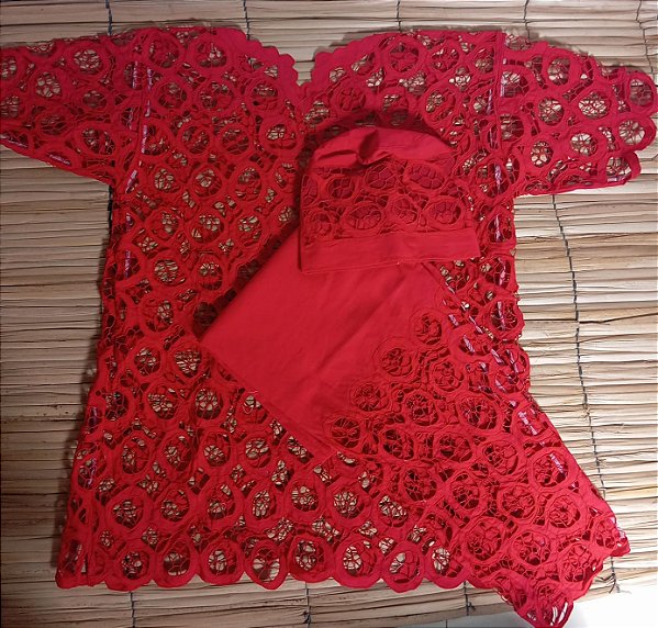Conjunto Masculino bordado vermelho 3 peças