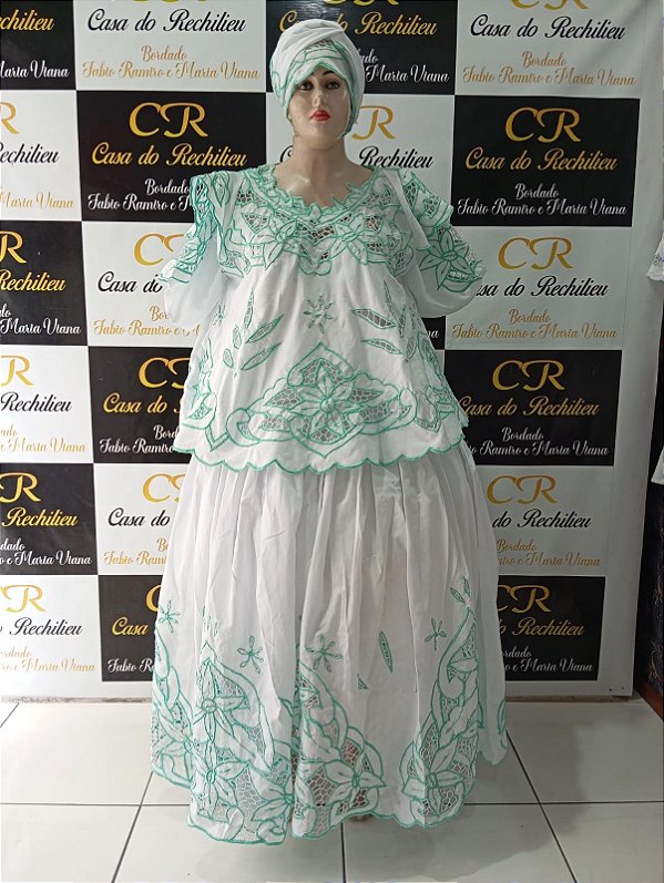 Baiana bordado verde com fio prata 6peças