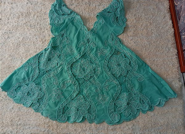 bata bordado azul com fio prata peça unica