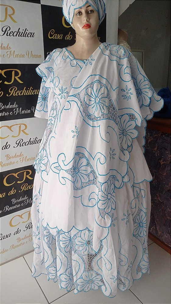 Baiana bordado azul 6peças