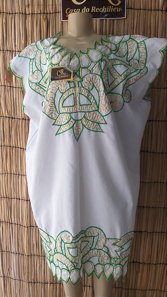 Vestido bordado verde com fio dourado peça unica