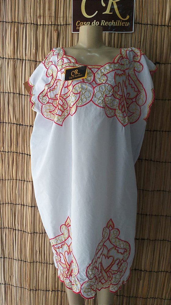 Vestido bordado vermelho com fio dourado peça unica
