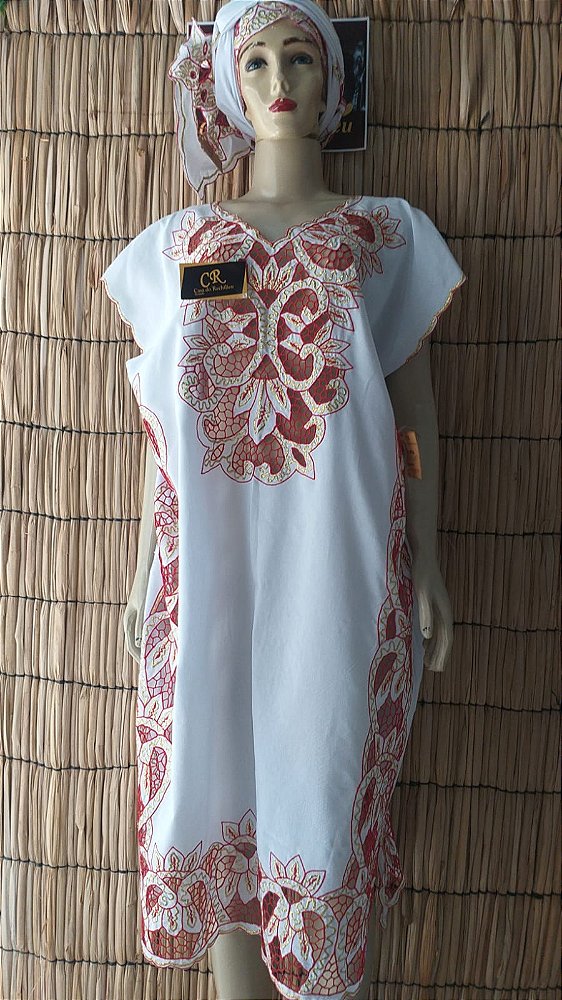 Vestido bordado vermelho  com fio dourado peça unica