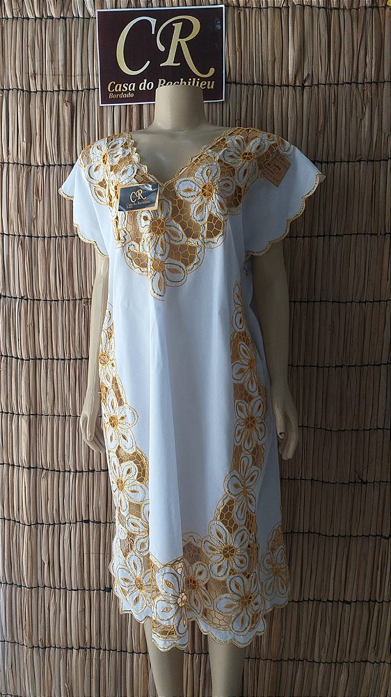 Vestido bordado amarelo com fio dourado peça unica