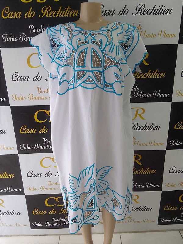 Vestido bordado azul  peça unica