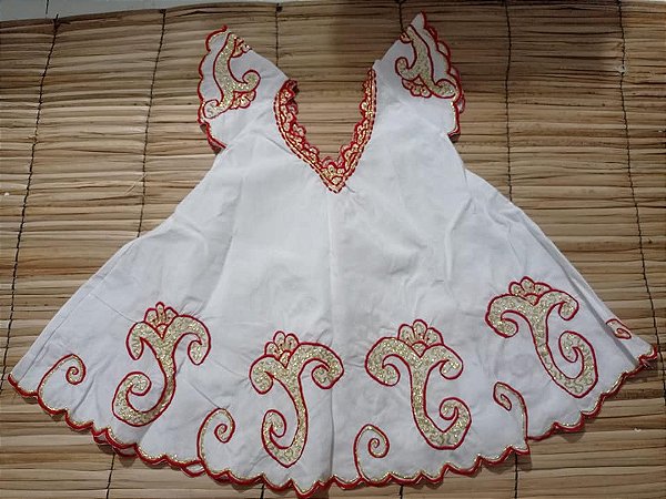 Bata bordado vermelho com fio dourado