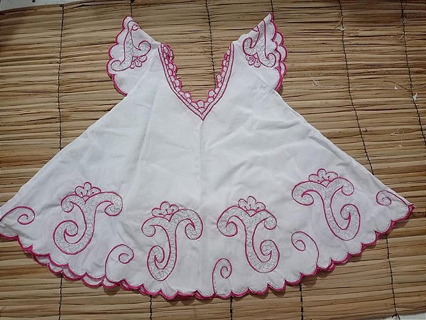 Bata bordado rosa com fio prata