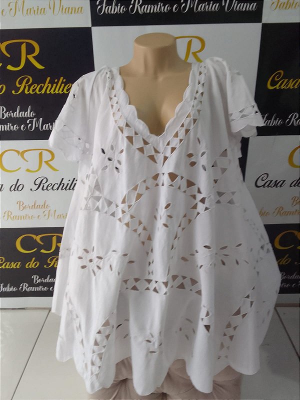 Bata bordado caseado branco