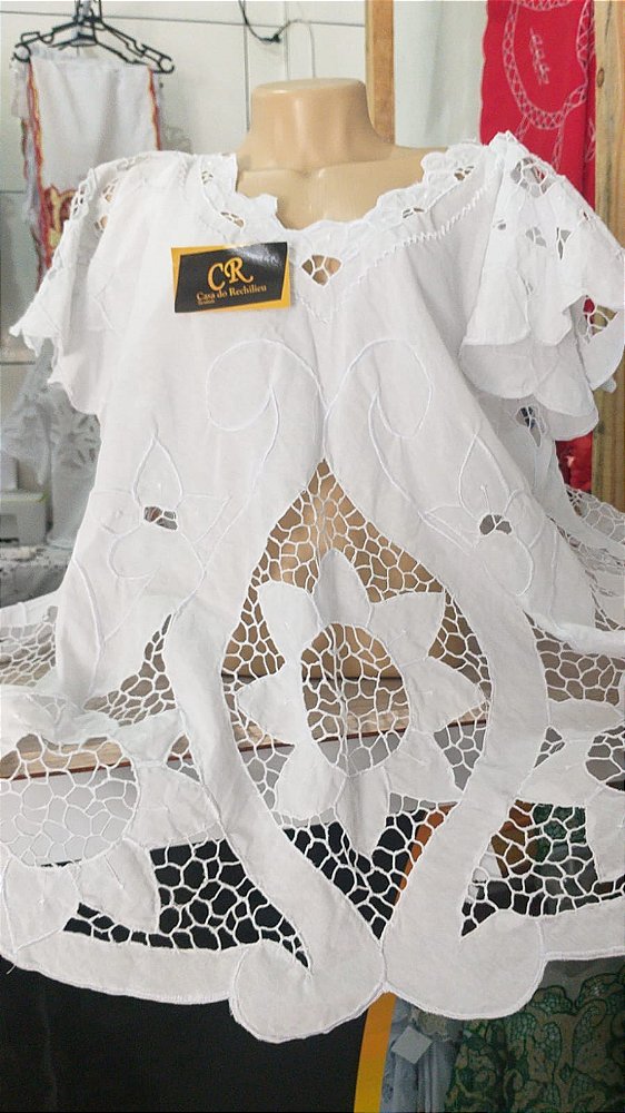 Bata bordado bordado branco