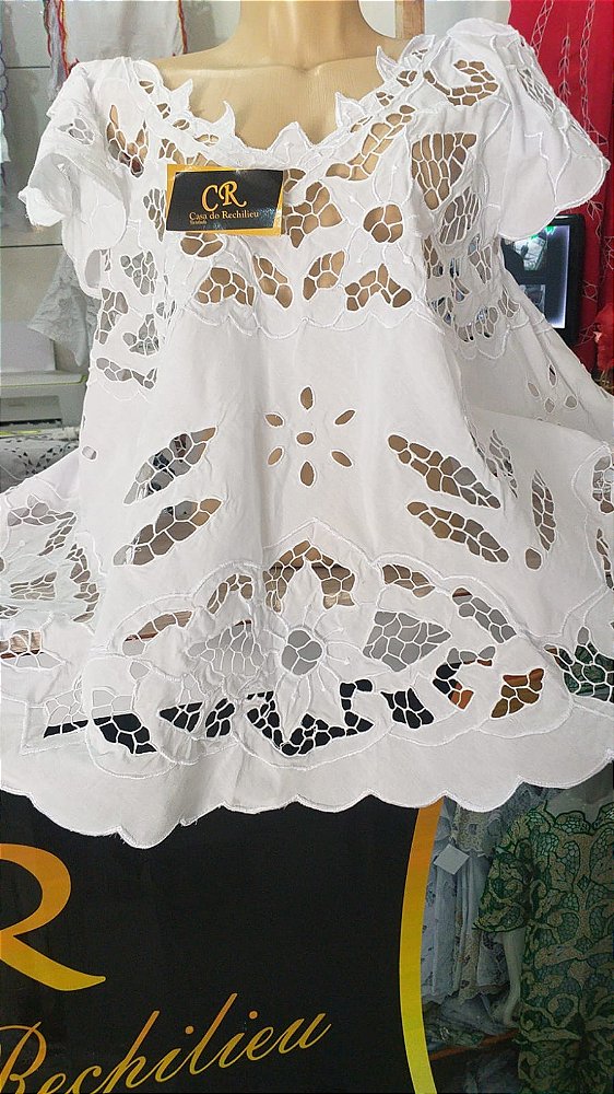 Bata bordado bordado branco