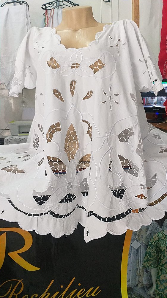 Bata bordado bordado branco