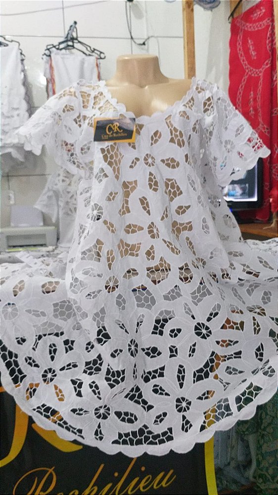 Bata bordado bordado branco