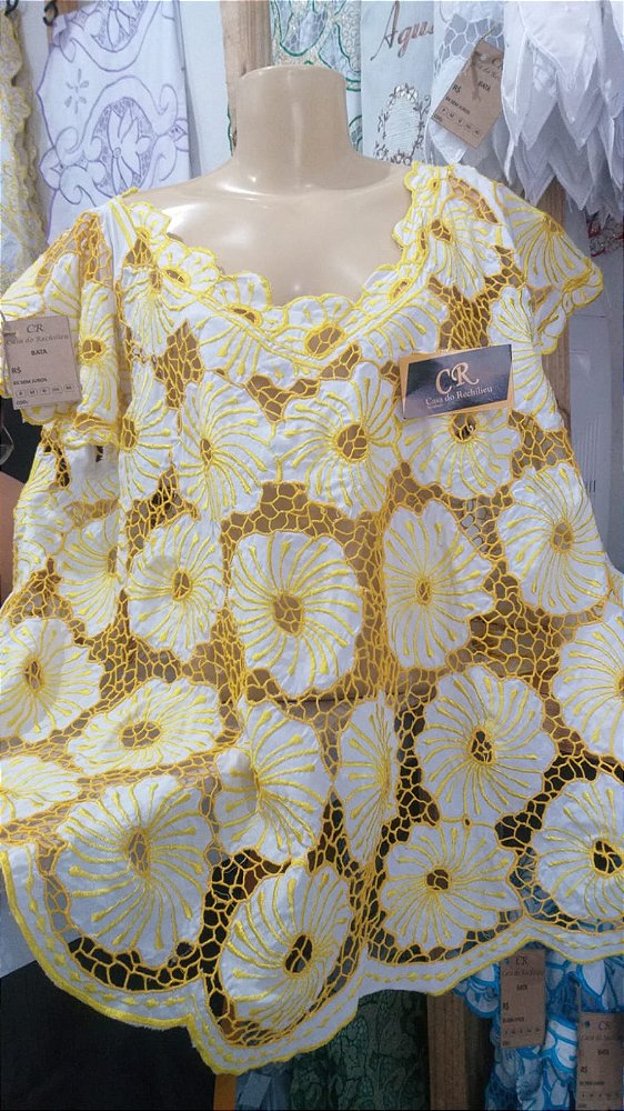 Bata bordado bordado amarelo