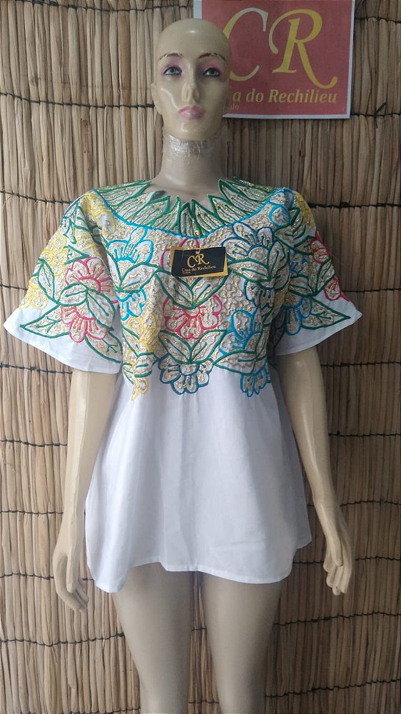 camisu bordado colorido com fio dourado