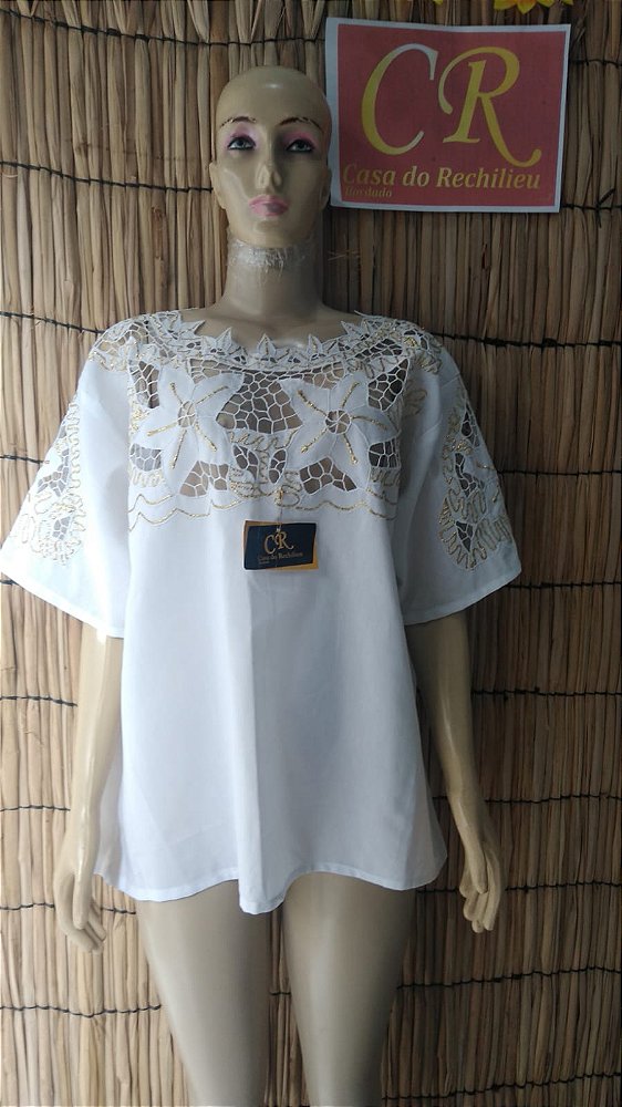 camisu bordado  branco com fio prata