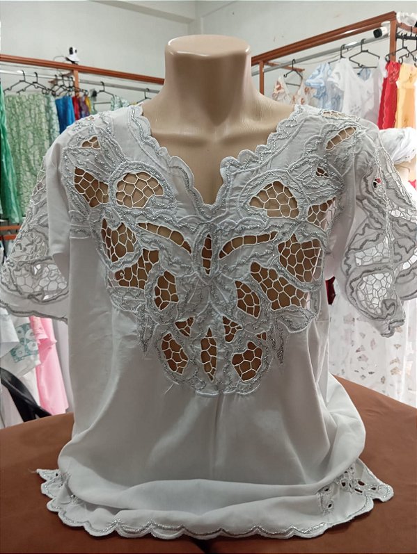 camisu bordado branco com fio prata