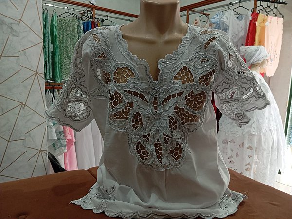 camisu bordado branco com fio prata