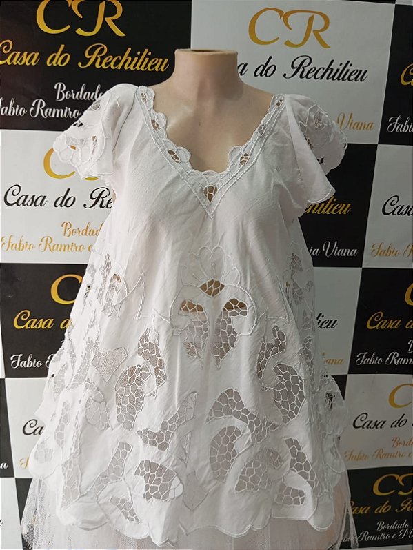 Bata bordado bordado branco