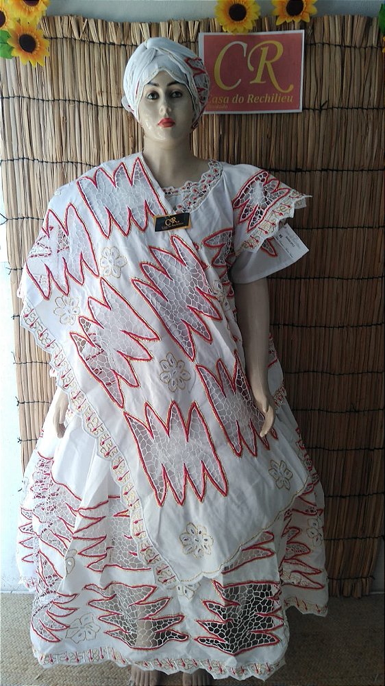 Baiana bordado vermelho com fio dourado 6peças