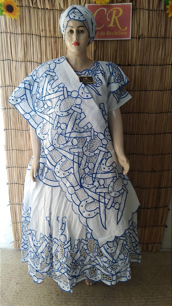 Baiana bordado azul   6peças