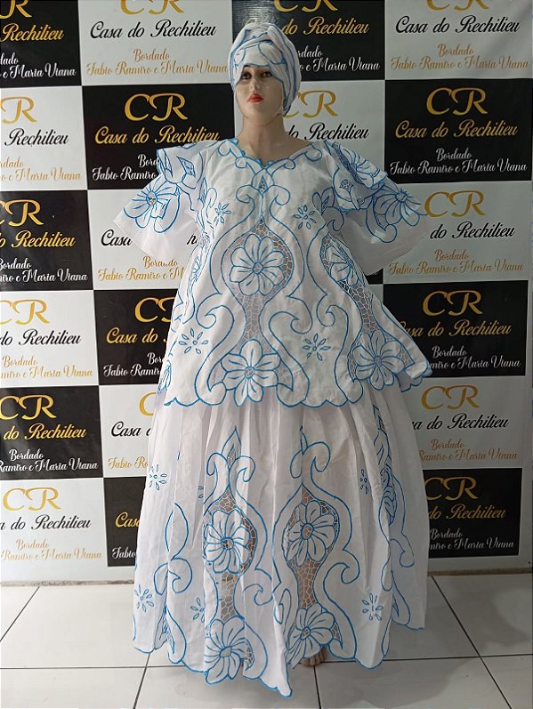 Baiana bordado azul 6peças