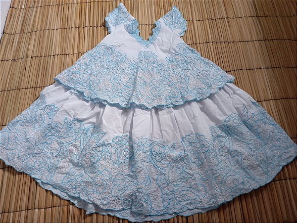 Baiana bordado azul com fio prata 6 peças