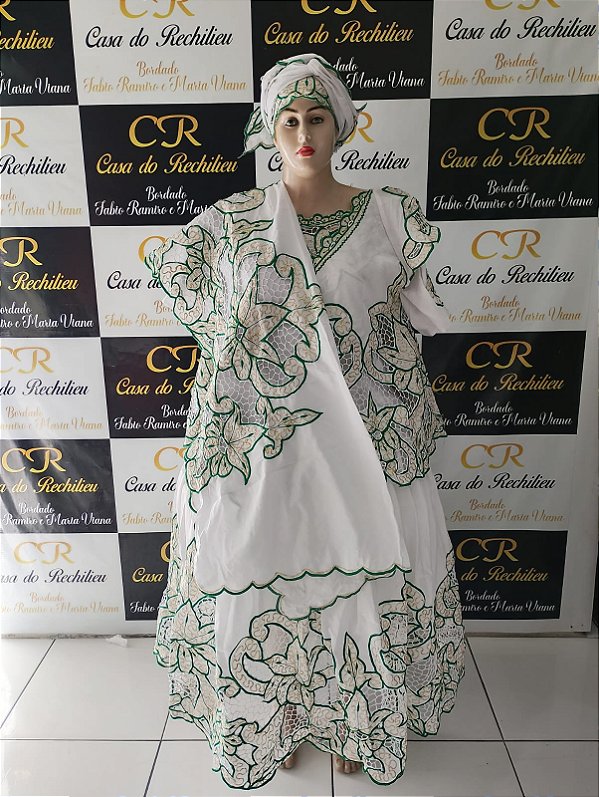 Baiana bordado verde  com fio dourado 6peças