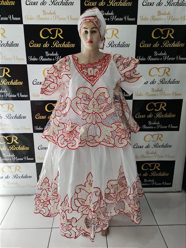 Baiana bordado vermelho com fio dourado 6peças