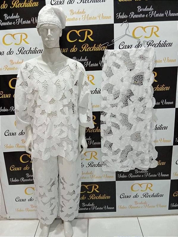 KIT conjunto  masculino 3pçs + Pano da costa bordado branco