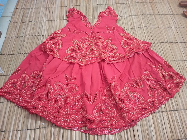 Baiana bordado vermelha com fio dourado 6peças