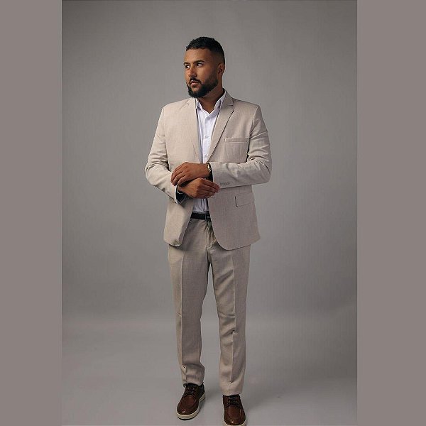 Terno/Costume Slim Fit Microfibra - Bege Mescla