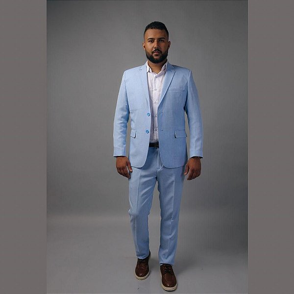Terno/Costume Slim Fit Microfibra - Azul Bebê Mesclado